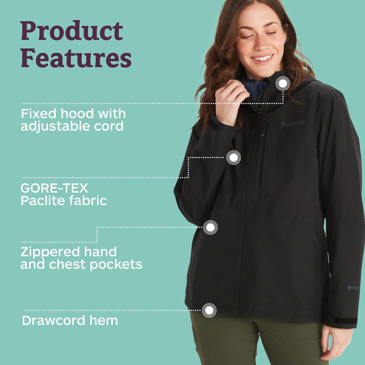 imageMARMOT Womens GORETEX Minimalist Rain Jacket  Packable Breathable Durable Wind ampamp Water ProtectionBlack