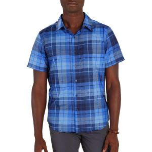 imageMARMOT Mens Aerobora Short Sleeve ButtonDown Shirt  Lightweight Packable QuickDrying UPF ProtectionTwilight Blue Wayland Plaid