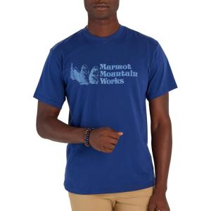 imageMARMOT Mens MMW ShortSleeve Tee  Screen Printed Graphic on Soft Breathable EcoFriendly CottonPoly BlendTwilight Blue