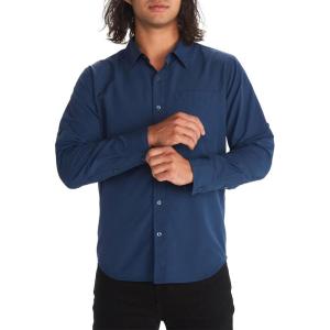 imageMARMOT Mens Aerobora Long Sleeve ButtonDown Shirt  Lightweight Packable QuickDrying UPF ProtectionArctic Navy