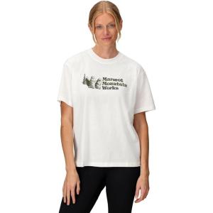 imageMARMOT Womens MMW ShortSleeve Tee Shirt  Screen Printed Graphic on Soft Breathable EcoFriendly CottonPoly BlendWhiteOlive Grove