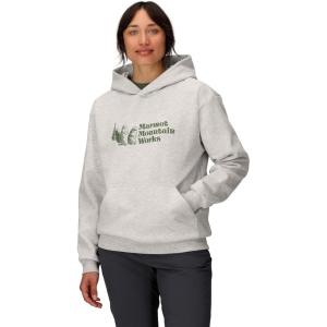 imageMARMOT Womens Marmot for Life Hoody  Hooded Sweatshirt with Screen Printed Graphic DoubleLayer Hood and Kangaroo PocketLight Grey HeatherOlive Grove