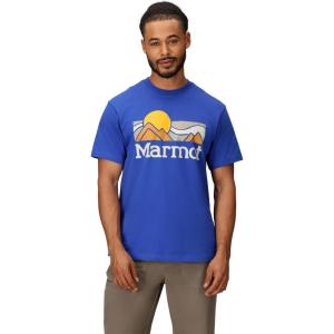 imageMARMOT Mens Coastal ShortSleeve TShirt  Screen Printed Graphic on Soft Breathable EcoFriendly CottonPoly BlendOxide Blue