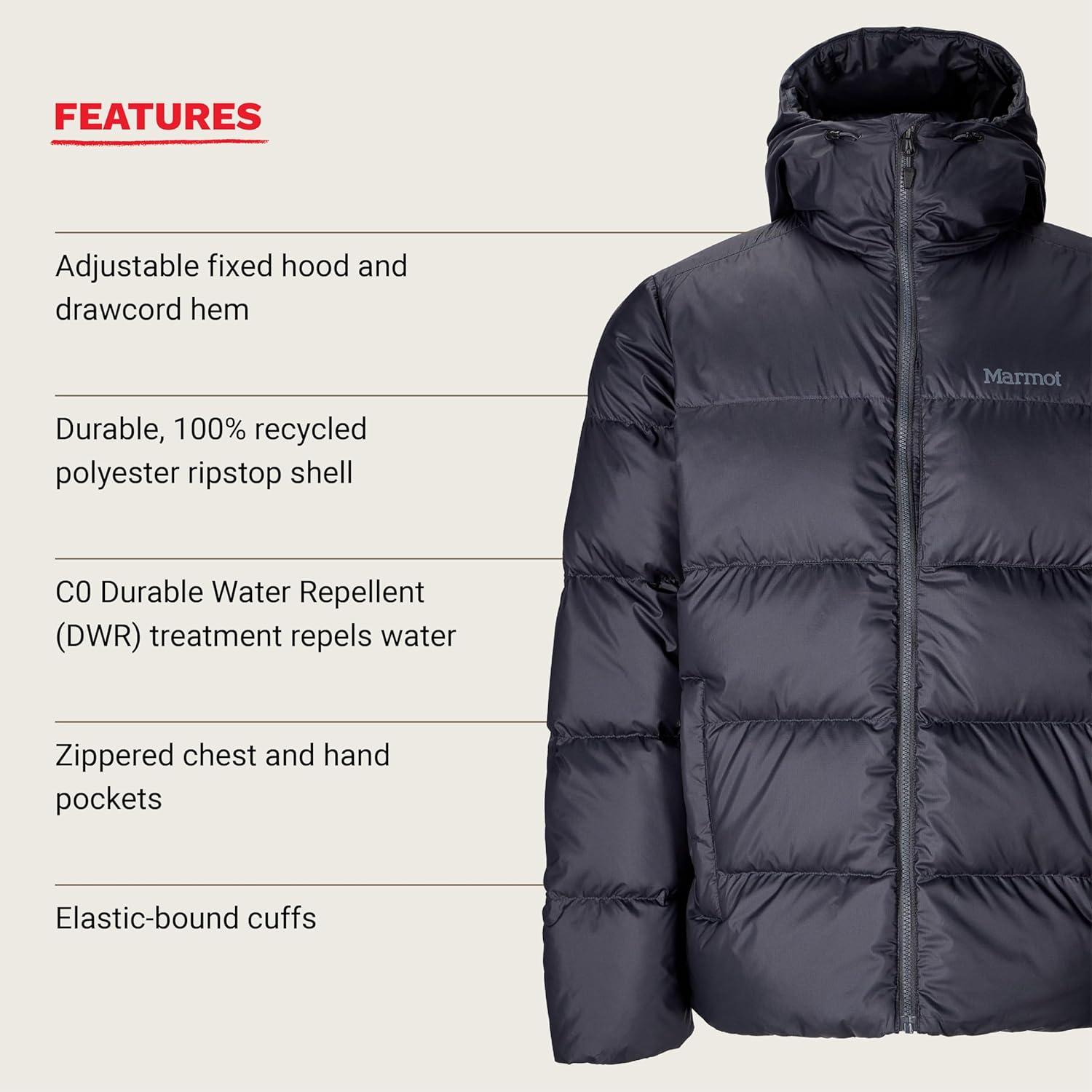 imageMARMOT mens Guides Down Hoody  Down Filled Water Resistant Puffer Jacket With HoodDark Steel