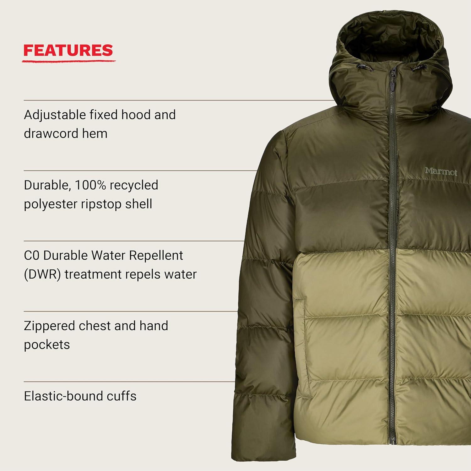 imageMARMOT mens Guides Down Hoody  Down Filled Water Resistant Puffer Jacket With HoodRosin GreenOlive Grove