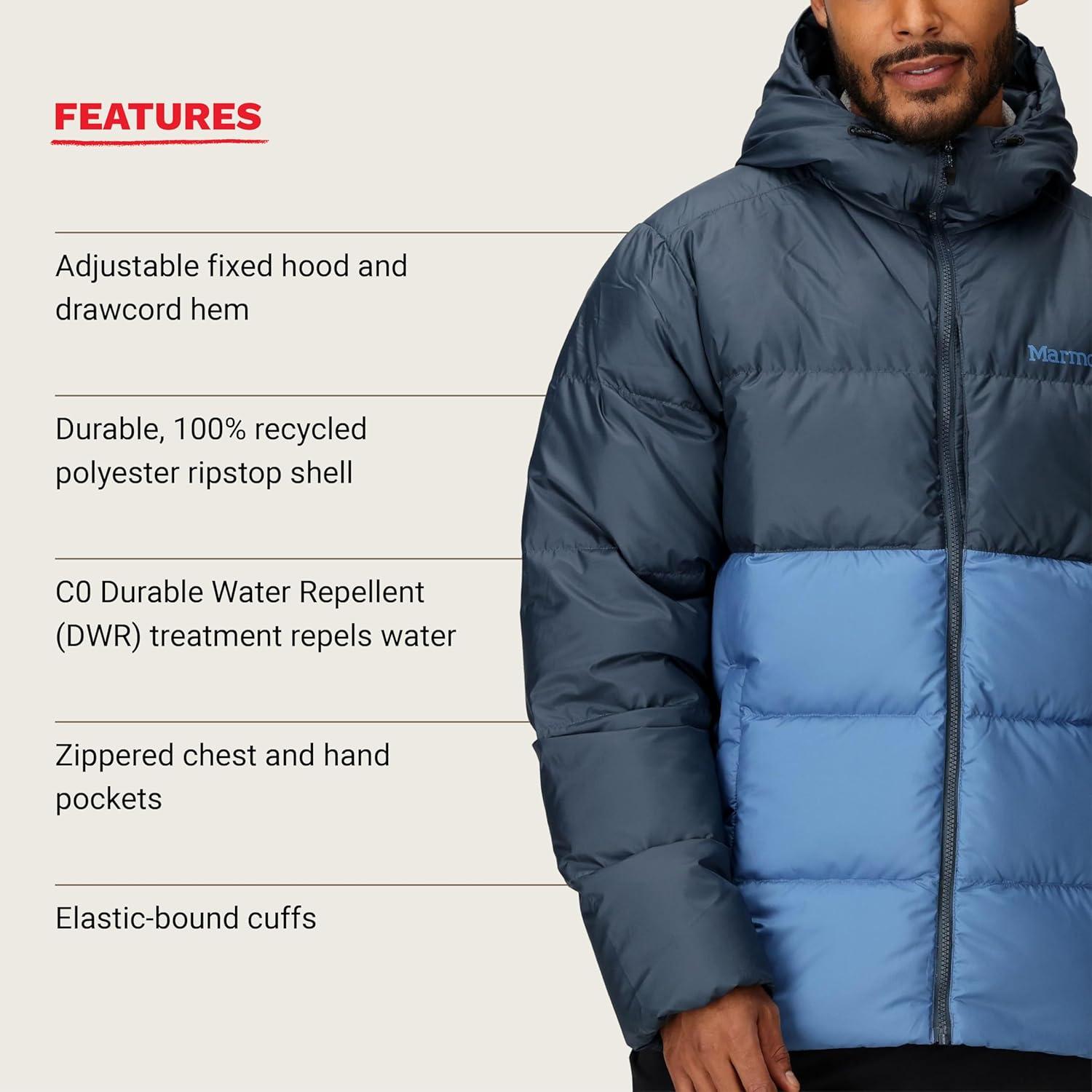 imageMARMOT mens Guides Down Hoody  Down Filled Water Resistant Puffer Jacket With HoodThunderheadRain Cloud